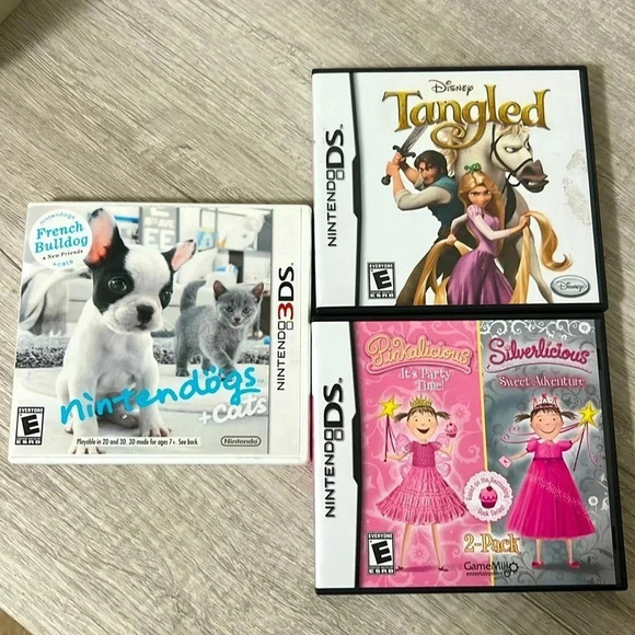 Nintendo DS Games Bundle Disney Tangled, Pinkalicious and Nintendos + Cats 3DS